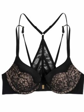 Victoria’s Secret Very Sexy Push-Up Black Lace Overlay Bra w/Lacy Strappy Back